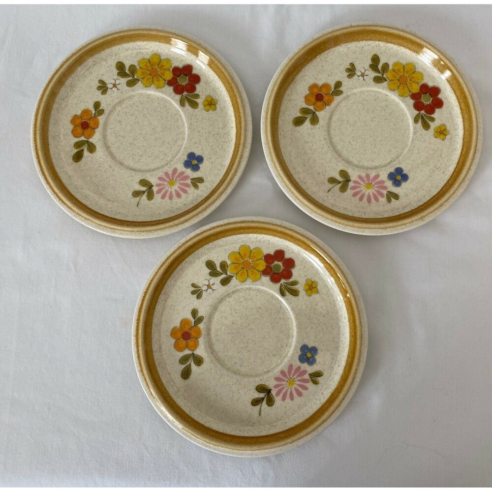 3 Vintage Mikasa Stone Manor FLORIBUNDA F5813 Ironstone 6 1/2" Saucers